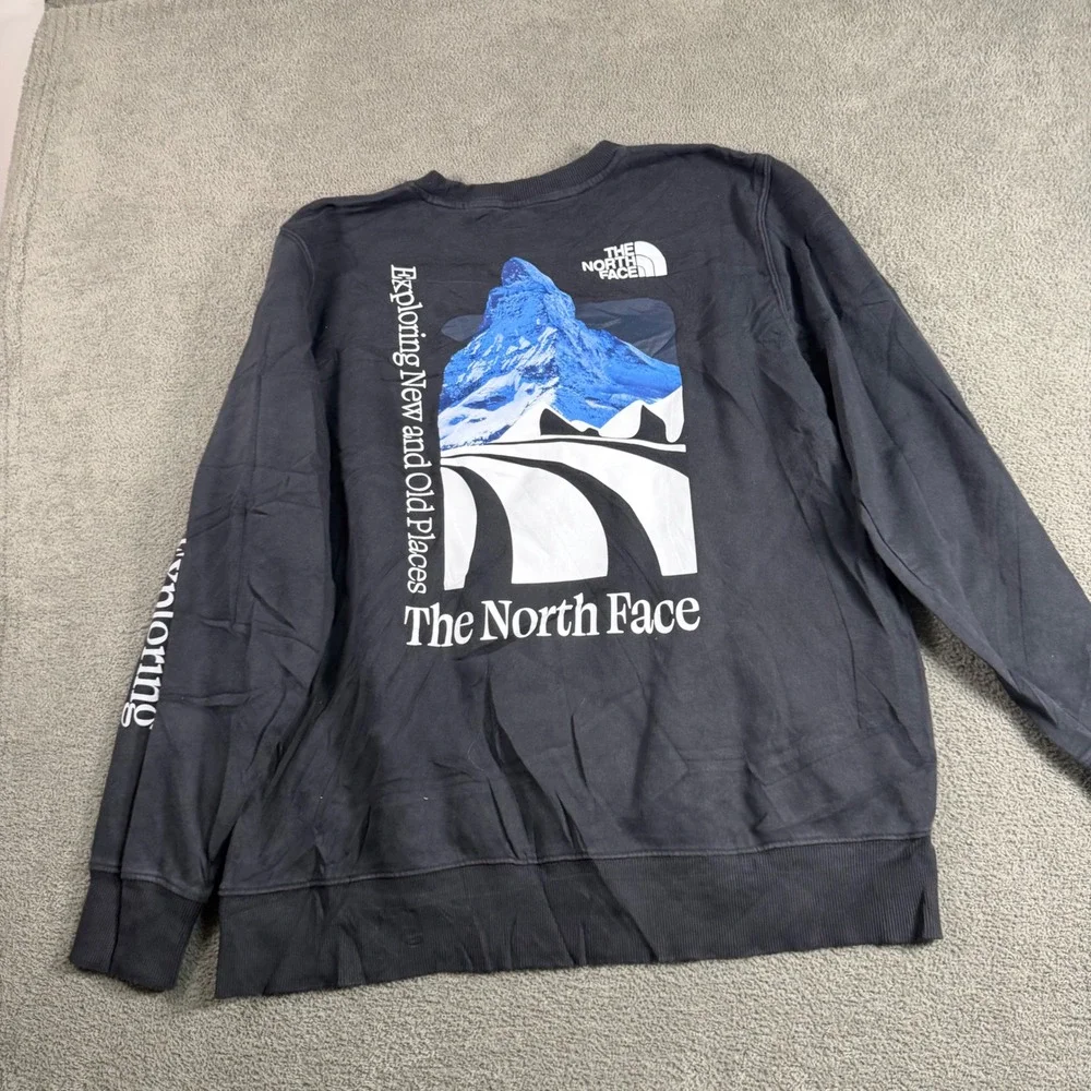 The North Face Mens XL Black Graphic Mountain Exploring Crewneck Sweatshirt